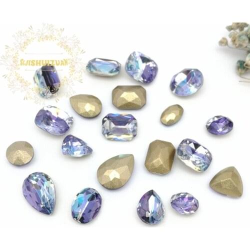 High-quality laser blue Mix shape and size 20pcs or 50pcs pointback glue NAILS Crystal Glass Rhinestones DIY Wedding Dresses