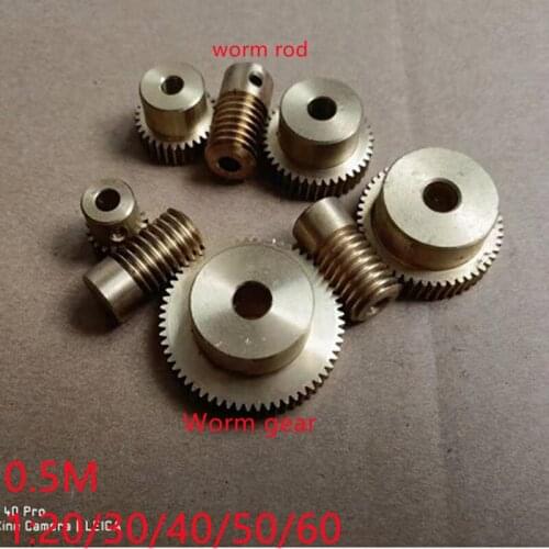 1 set 0.5M Brass worm gear 1:20 1:30 1:40 1:50 1:60 Electric Motors brass Worm Gear with worm Rod Set