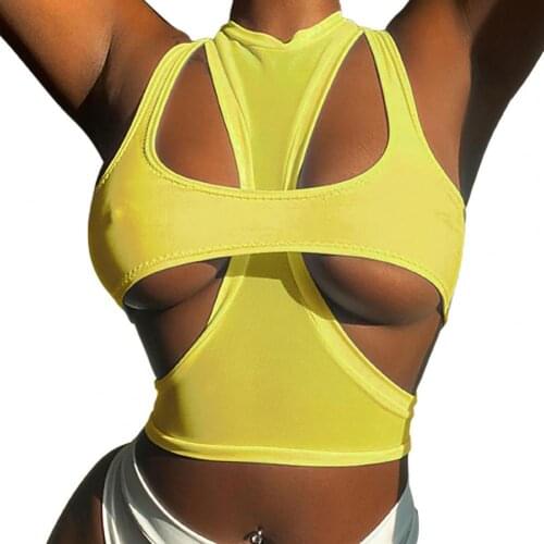 2Pcs Sexy Women Tank-Top Cut Out Double Sided O-neck Sleeveless Punk Vest Corset Top Streetwear Night Club Tanks