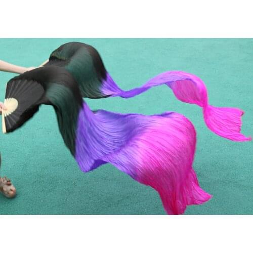2016 female high quality Chinese silk veils dance fans Pair of belly dancing fans cheap hot sale Black + Purple + Rose