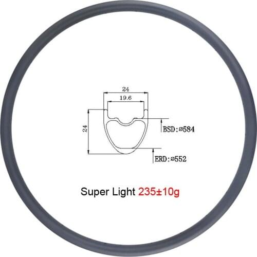 235g 27.5er 24mm x 24mm MTB XC clincher tubeless carbon rim UD matte glossy 650B cross country mountain bike rim 24H 28H 32H