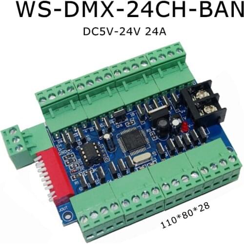 24 Channel 3A 8 Group Easy DMX512 Decoder Light Bar Module RGBW LED Controller DC12-24V WS-DMX-24CH-BAN