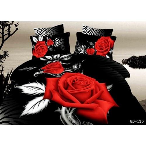 4 Pieces 100% Cotton Luxury Red Rose and Feathers Printed Duvet Cover Bedding Sets Full Queen King Size Bedclothes Linen