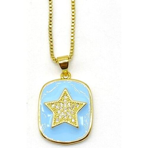 5pcs/lot Bohemian Enamel Brass CZ Star Charm Necklace