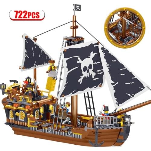 722 PCS Galleon Technic Caribbean Pirate Black Pearl Blocks 3D Model Ship Model Sailboat Building NOBOX CGStore
