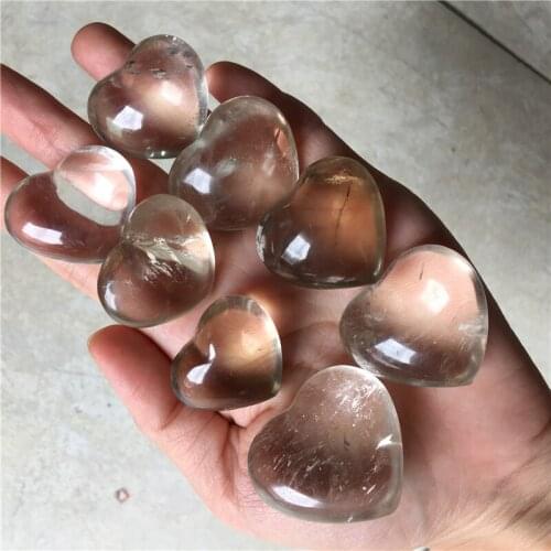 8 pcs natural smoky/clear quartz heart mix together with crystalstone energy healing pocket stone
