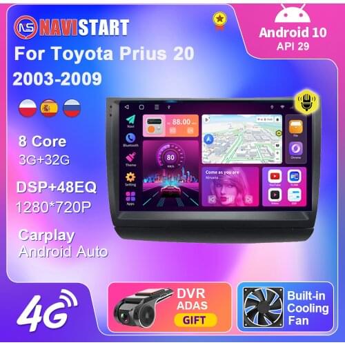 Android 10 For Toyota Prius 20 2003-2009 Car Radio GPS Navigation Multimedia 2 din 4G WIFI Cam Carplay Android Auto dvd Player
