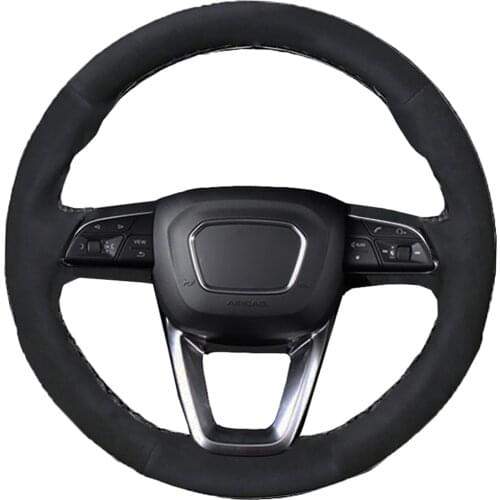 Car Black Alcantara Leather Suede Steering Wheel Cover for Audi A4 (B9) Avant Allroad Q3 Q5 SQ5 Q7 SQ7 Q8 SQ8 Auto Accessories