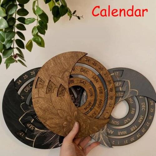 Wooden Calendar Round Perpetual Calendar Study Desk Calendar Handicraft Decoration Wooden Crafts Christmas Home Decor Xmas Gift