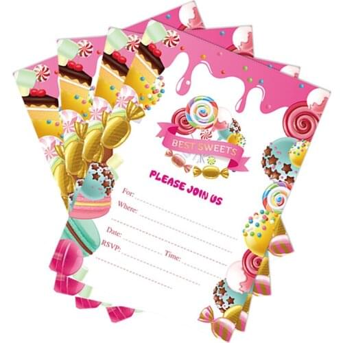10pcs Baby Shower Sweet Lollipop Party Invitations Cards Happy Birthday Party Decor Lollipop Candy Theme Kids Party Supplies