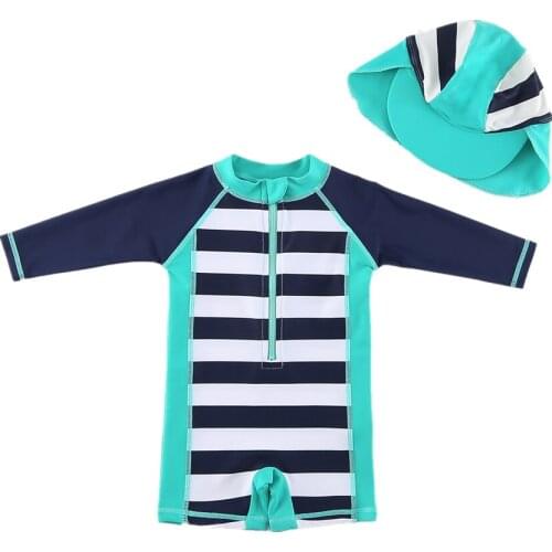 Wishere One-piece Swimsuit Printed Bathing Clothes Baby Swimwear With Hat For Toddler Boys