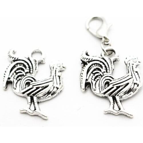 Hot selling 12pcs/lot Alloy Cock Dangle Charms Lobster Clasp Hanging Charm For Bracelet&Pendant Floating Charms Jewelry