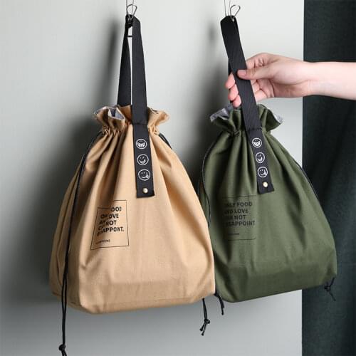 Canvas Insulation Drawstring Lunch Bag Portable Waterproof Storage Bags Home Storage Organizer Kitchen Accessories For Fruit