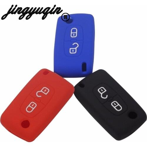Jingyuqin 2 button Silicone Car Key Case For PEUGEOT 206 207 307 308 407 408 Citroen C2 C3 C4 C4L C5 C6 Quatre Protector Cover