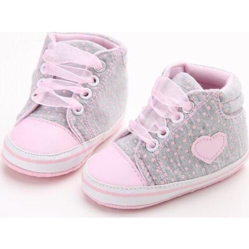 Infant Newborn Baby Girls Polka Dots Heart Autumn Lace-Up First Walkers Sneakers Shoes Toddler Classic Casual Shoes for Infants
