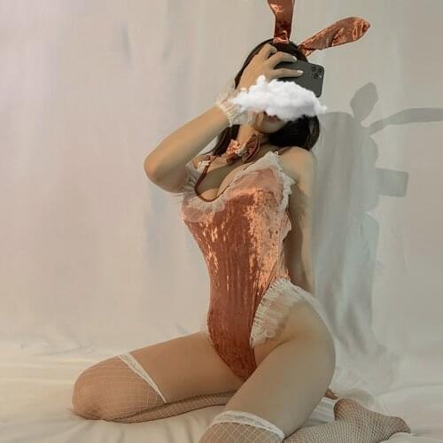 Lace Mesh Bunny Uniform Suit Women Velvet Sexy Jumpsuit Cute Anime Roleplay Kawaii Lingerie Erotic Cosplay Bunny Girl Costume