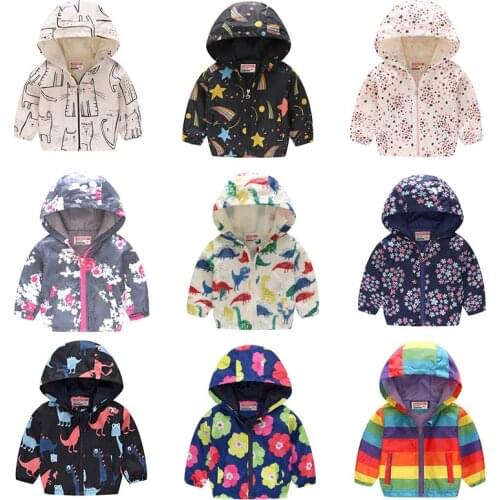 Kids Girls Jacket 2018 Spring and Autumn Flower Cartoon Printed Hooded Coats Kids Clothes for 2-6Y Baby Girl Windbreaker & Coats