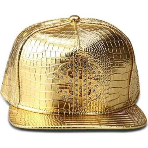 Seioum Vogue Dollar Logo Crocodile hip hop rap PU Leather Hats Gold Rhinestone Street DJ Money Baseball Caps men women casquette