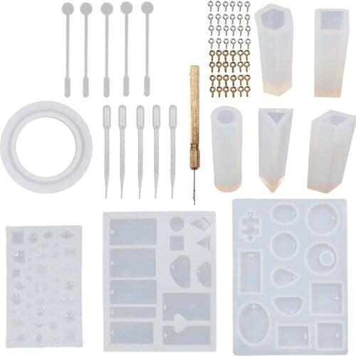 62pcs Pendant Making Silicone Molds Tools Set with Nails Screw Eye Pins DIY Designs Resin Casting Craft Moulds Jewelry Making