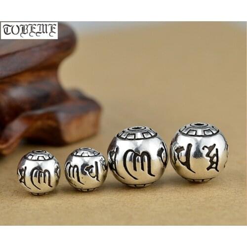 NEW! 925 Silver Tibetan OM Mani Padme Hum Beads Pure Silver Buddhist Words Beads Real Silver Tibetan Six Proverb Jewelry Beads