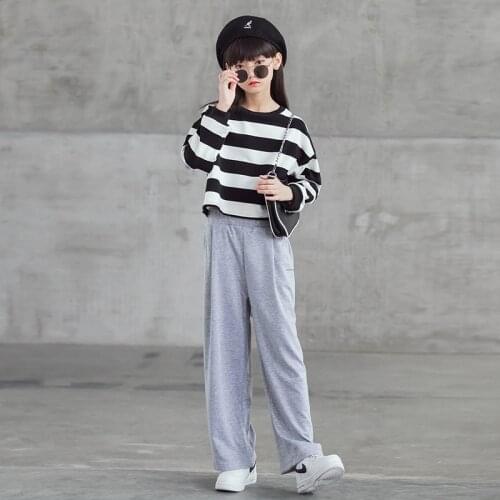 2021 New Autumn Teen Girls Clothes Set Casual Long Sleeve Striped Shirt Hoodies + Pants Two Pieces Set Kids Cotton Suits Spring