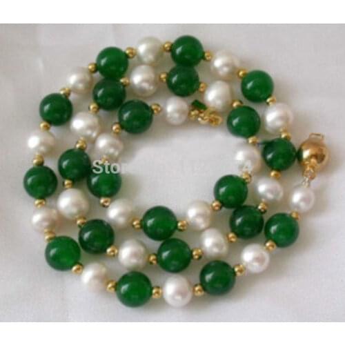 New Fashion Charming 6-7MM White Akoya Pearl & Chalcedony Necklace Fashion Jewelry Making Gifts For Girl Women 18" AAA++ H0021