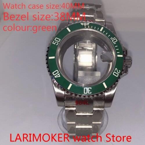 Suitable for NH35 NH36 Miyota 8215 40 mm sapphire glass 904L stainless steel case transparent back with bezel green