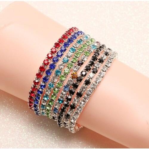 Luxury Women Bracelet Single Multilayer Row Full Rhinestone Inlaid Bracelet Elastic Bangle Jewelry New Womans accesories
