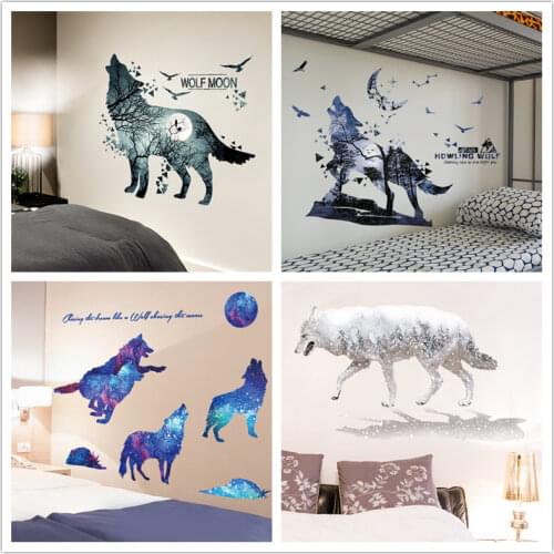 [shijuekongjian] Wolf Wall Stickers DIY Cartoon Animal Mural Decals for Kids Rooms Living Room Nursery House Decoration