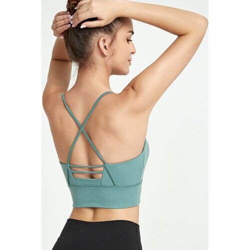 Sport Sexy Women Bra Hollow Breathable Cross Back Yoga Shock-Proof Gathering Padded Bra Push Up Crop Top For Women Gym