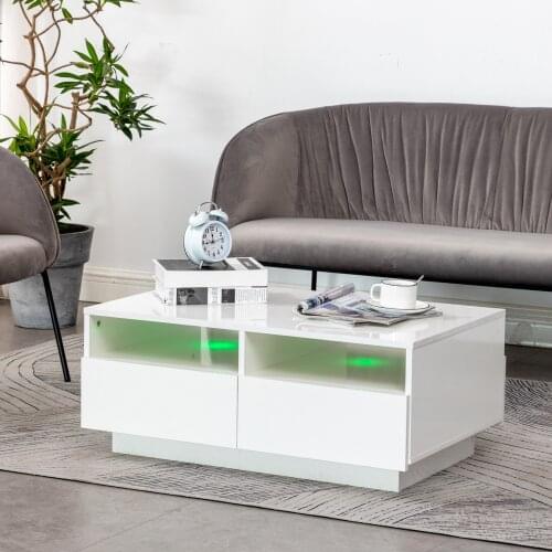 1Pc LED Tea Table End Table for Office Coffee Table High Gloss Magazine Shelf with 4 Drawer Cabinet Storage Organizer Furniture