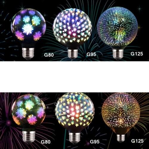 Leadleds Colorful 3D Decorative Bulb E27 2700K warm white firework bulb G80/95/125 novelty lamp for party holiday bar LED light