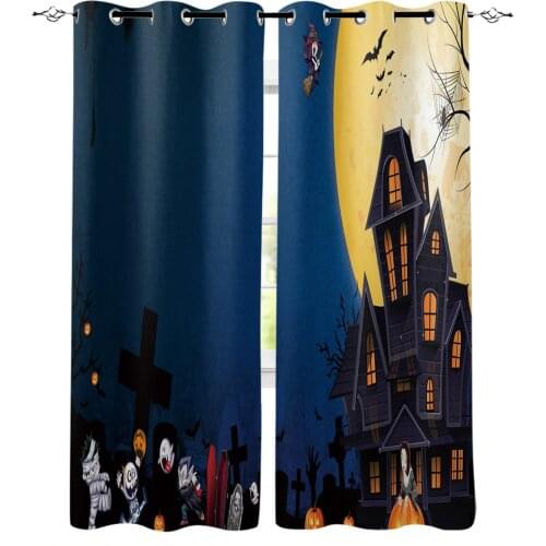 Halloween Skull Head Full Moon House Curtains for Living Room Bedroom Modern Home Decoration Window Curtain Kids Room Supplies