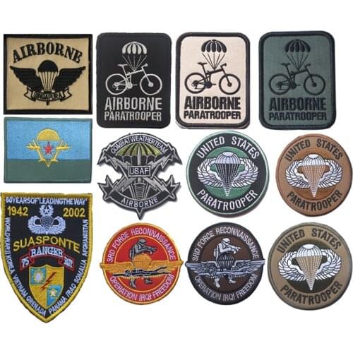 Singapore USA Airborne Paratrooper Embroidered Hook Fastener Patch Badge Applique Emblem for Clothing