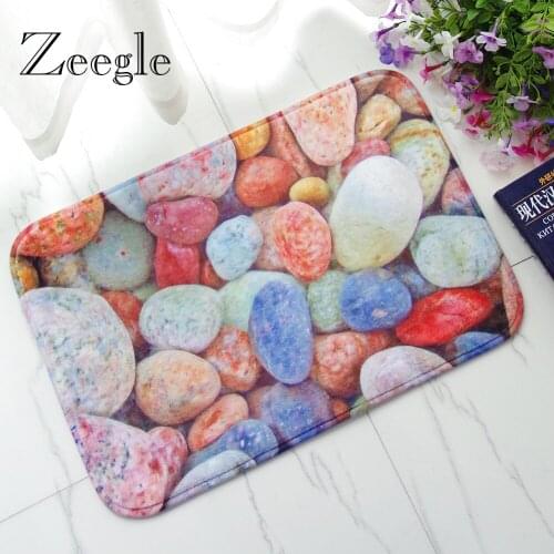 Zeegle 3D Stone Printed Doormat Fiannel Kitchen Anti-slip Mats Home Welcome Rug Soft Fioor Mats For Living Rooms
