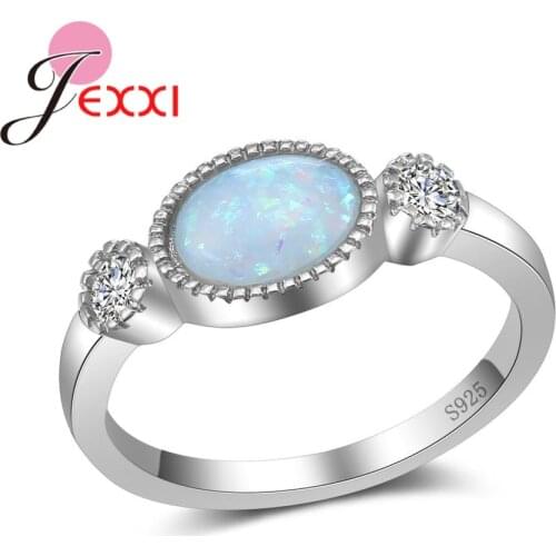 925 Sterling Silver Prong Setting Opal Rings Women Wedding Engagement Party Jewelry Luxury Gorgeous Girl Valentines Gift