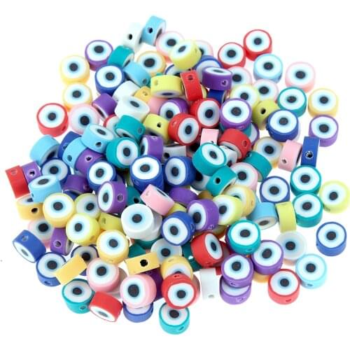 100pcs Mix Color Evil Eye Clay Beads 10mm Loose Spacer DIY Jewelry Making Clay Bead For Bracelet Necklace Children Creation