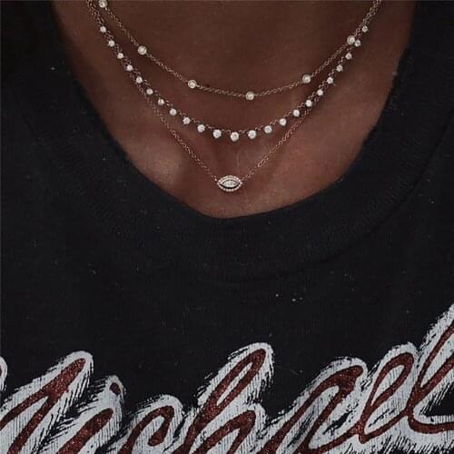 2020 Boho Fashion Crystal Eye Pendant Necklaces For Women Vintage Gold Necklace New Multilayer Female Jewelry Wedding Gift