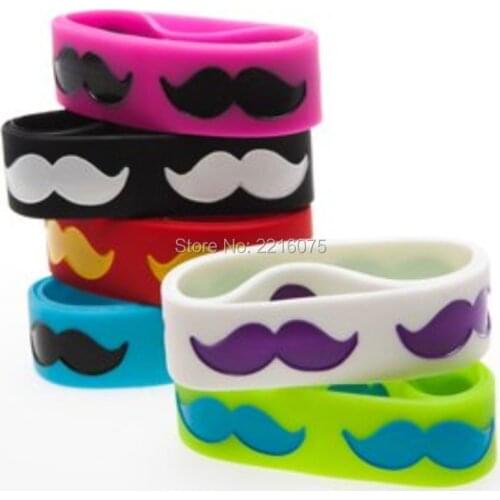 300pcs One Inch Jumbo Mustache wristband silicone bracelets free shipping by DHL express