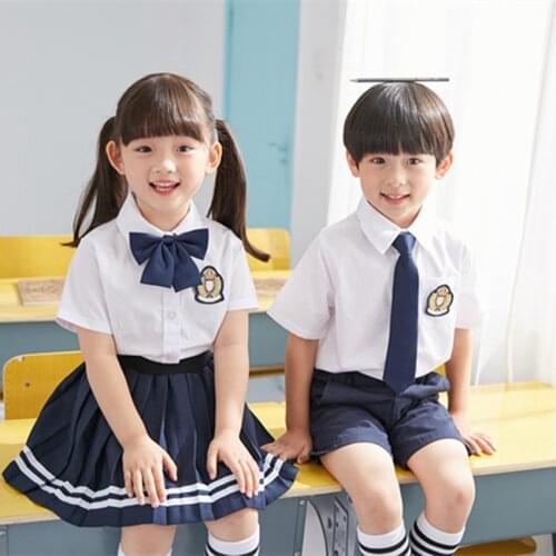 4Pcs Kids Japanese School Uniform Baby Boys Girls Kindergarten Graduation Shirt Plested Skirt Stage Performance Korean Outfits