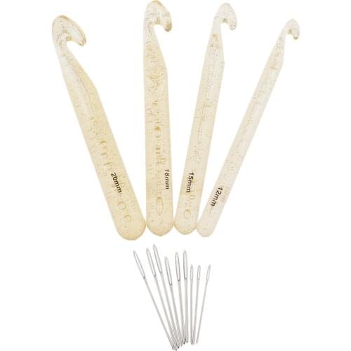 4Pcs Huge Crochet Hook Set and 9 Pieces Large-Eye Blunt Needles,Yarn Crochet Hooks Needles for Rag Rugs,Shawl and More