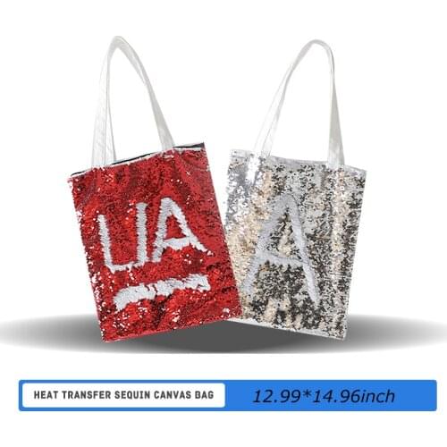 6pcs Sublimation Blank Magic Flip Sequins Canvas Bag DIY Gift Shopping Tote Bag，Single-Shoulder Sequins Bag
