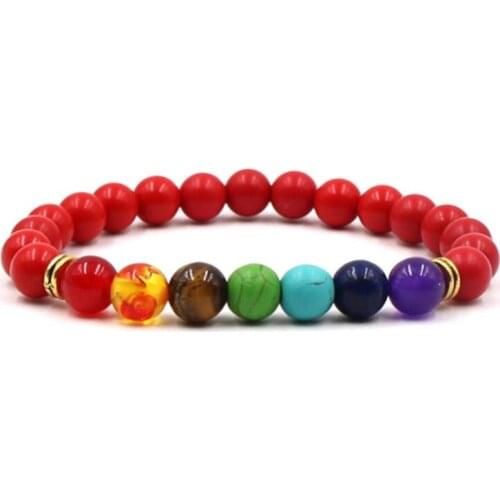 8mm hh3 mulitcolor rainbow elastic Lava Natural Stone Beads agate Onyx Bracelet Buddha red Cinnabar Jewelry
