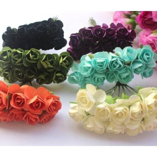 Promotion 1.5cm head Multicolor Mulberry Paper Flower Bouquet/wire stem/ Scrapbooking artificial rose flowers(144pcs/lot)