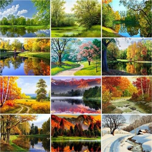 HUACAN Diamond Painting Four Season Nutural Landscape Embroidery Cross Stitch Full Drill Wall Art Handmade Gift