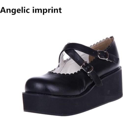 Angelic imprint mori girl lolita shoes woman cosplay shoes lady high wedges heels Pumps women princess dress shoes 33-47 6cm