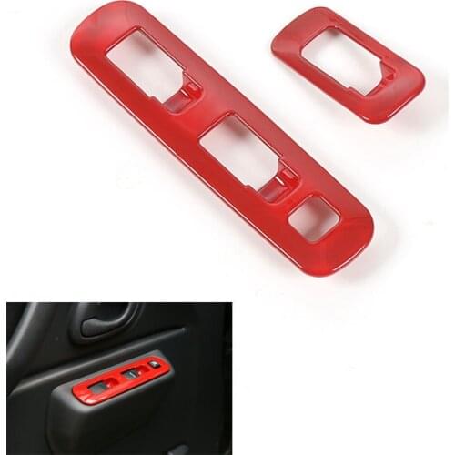 BBQ@FUKA Auto Door Window Switch Panel Button Cover Trims 2Pcs For Suzuki Jimny 2007-2015 Red Silver