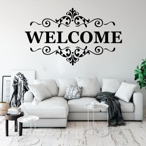 Large Welcome Quote Flower Wall Decal Living Room Kitchen Welcome Saying Wall Door Floor Sticker Bedroom Kids Room Vinyl Decor