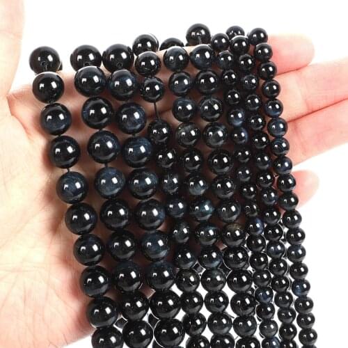 Natural Stone Beads Navy Tiger Eye Stone Loose Beads for Jewelry Making Needlework DIY Bracelet Strand 4-12 MM