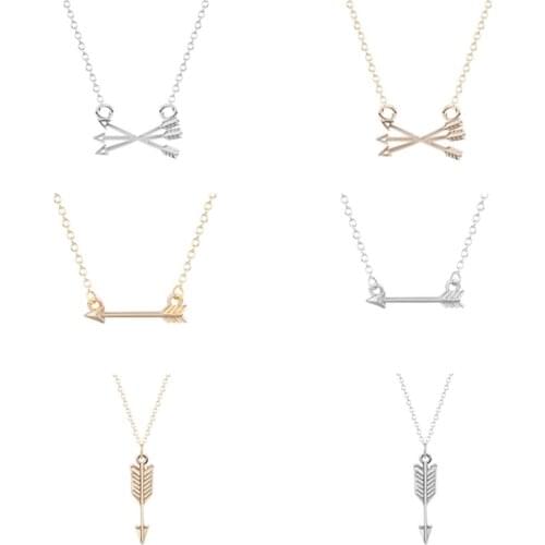 Cxwind Feather Pendant Necklace with Sideways Horizontal /Cross Arrow Charm Necklaces Chain Length 18" Jewelry Women Colar